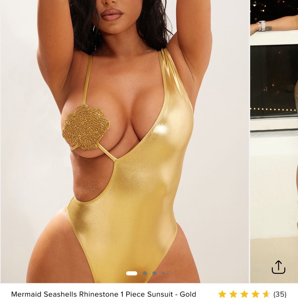 Fashion Nova Metallic Gold One Piece Swimsuit